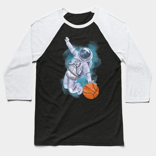 Astronaut Basketball in Outer Space Baseball T-Shirt by Millusti